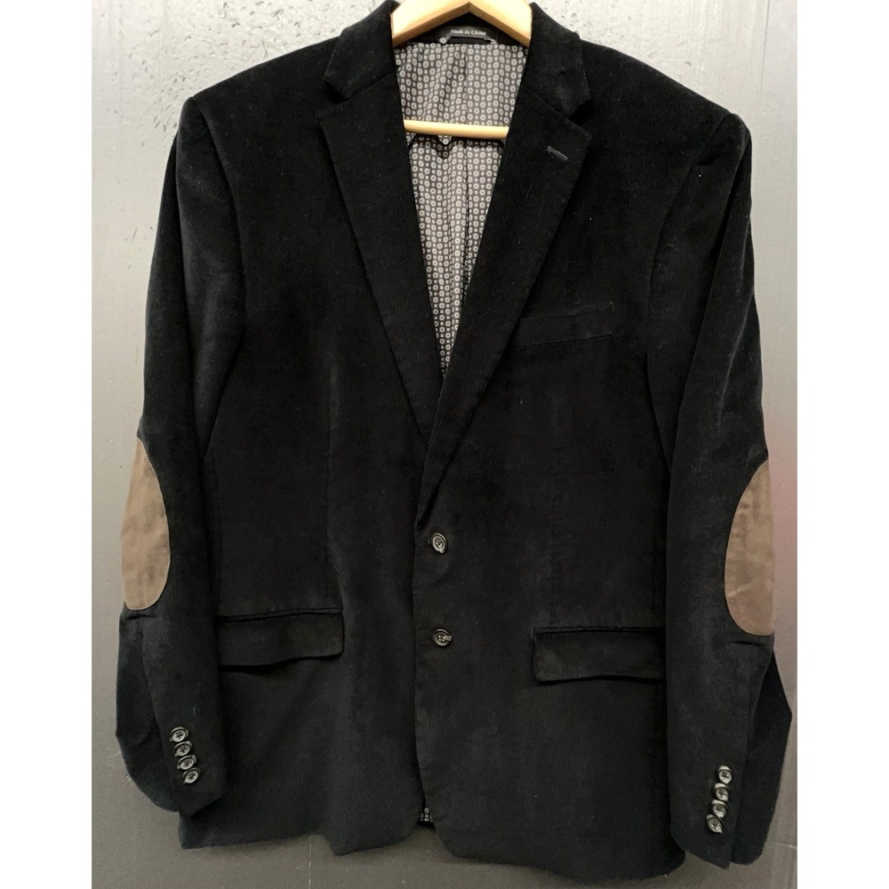 Chaps Corduroy Blazer Men 44L Black Elbow Patches‎ Preppy Classic Jacket Coat